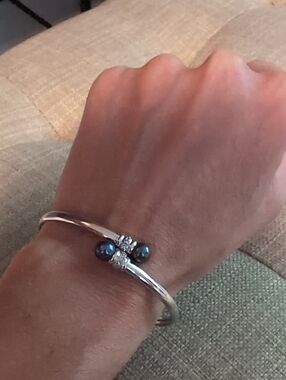 Silver Bracelet and With Gray Pearl Accents & Diamonds